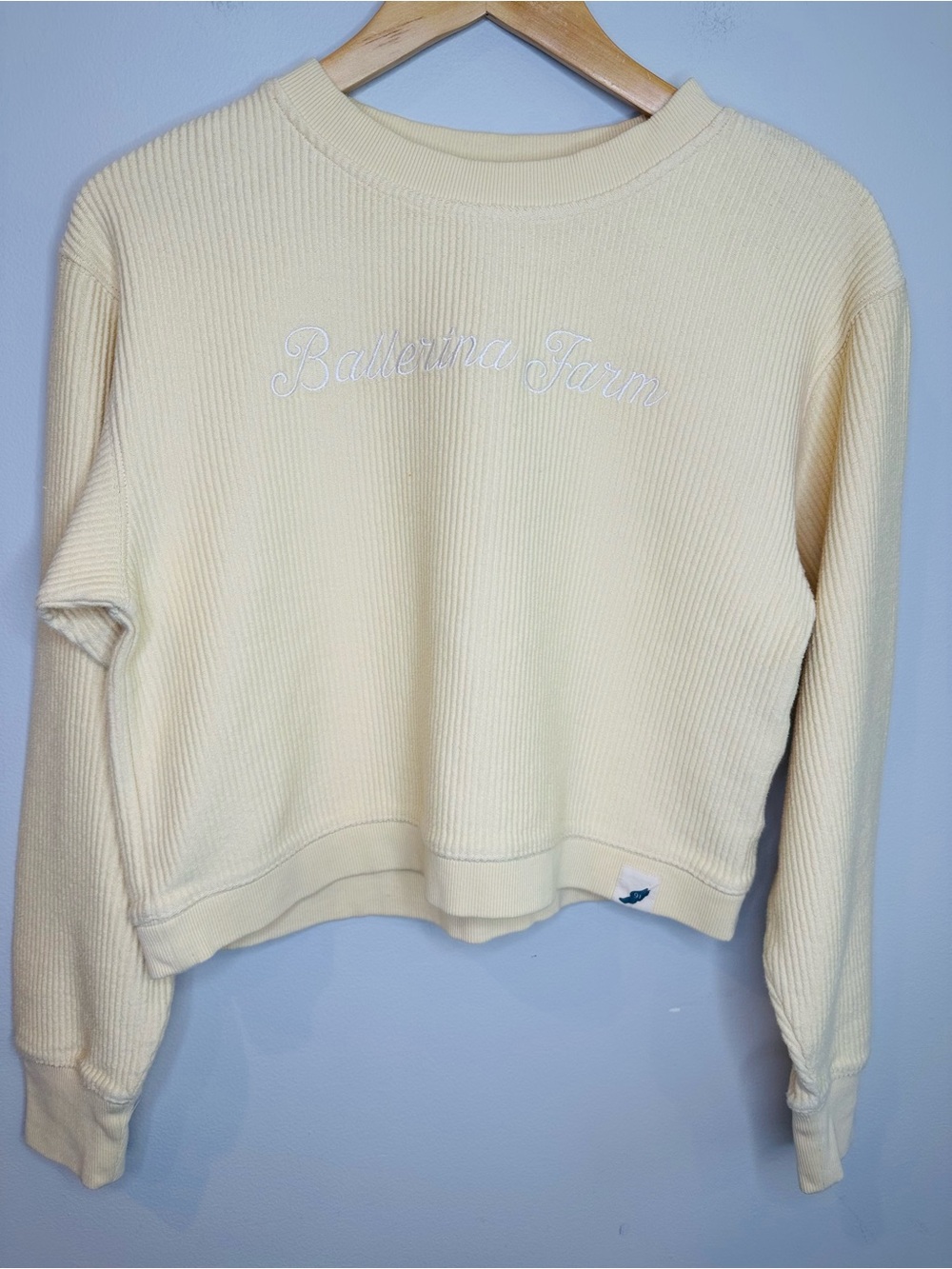 Ballerina Farm Corded Crewneck Cropped Sweatshirt in Yellow Medium EUC